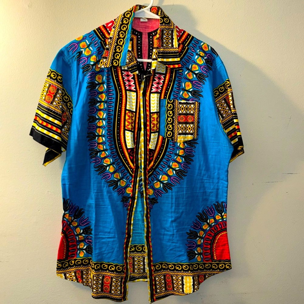 Tribal button down shirt. Dashiki print.